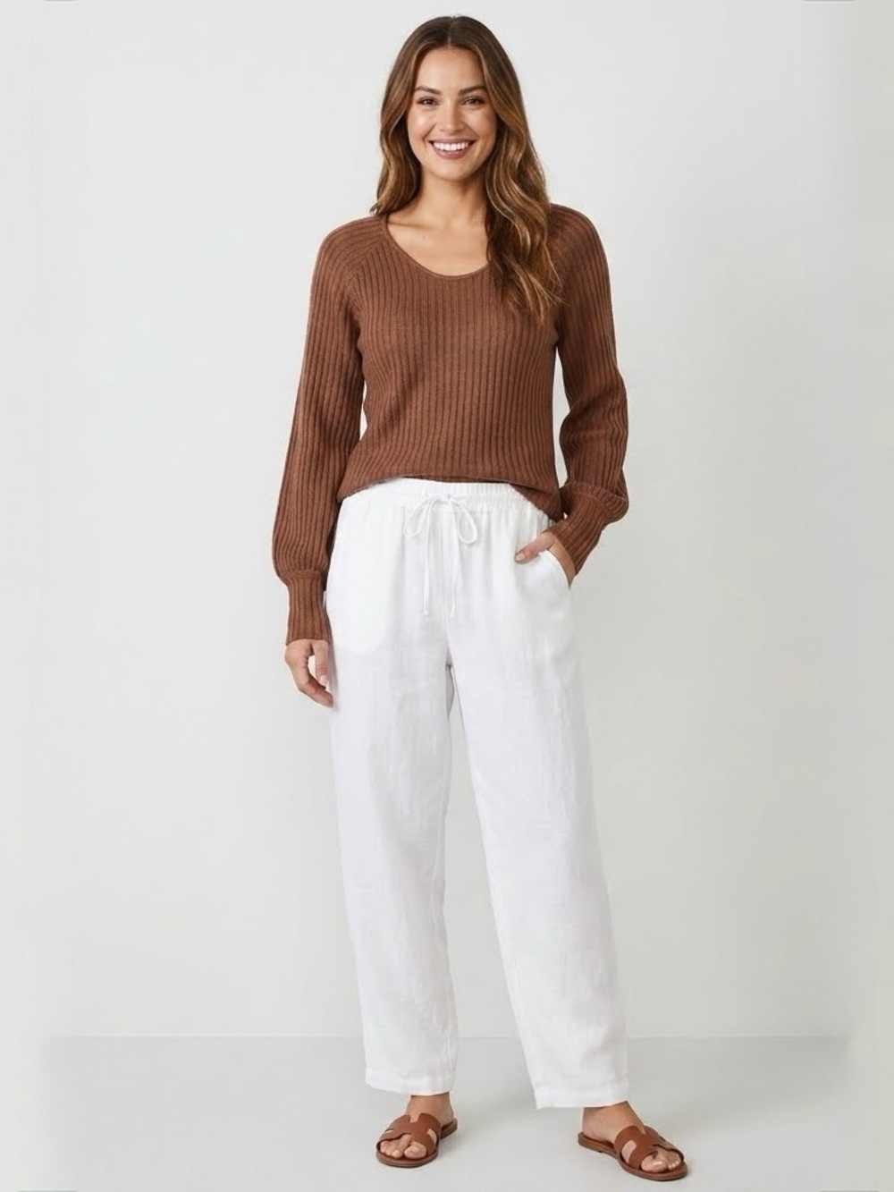 Saltwater Luxe Women Ribbed Rickie Sweater Spice Caramel Brown, Size  S‎